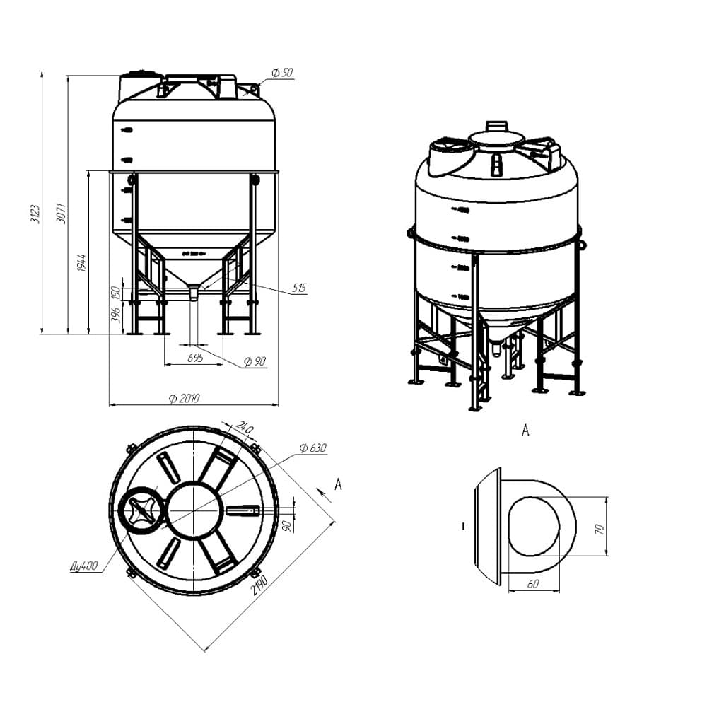 Емкость ЦКТ 5000 л с патрубком 90мм белая в обрешетке New (разборной) — фото 2
