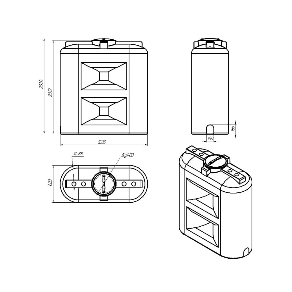 Емкость Экопром SL 2000 л черная — фото 2