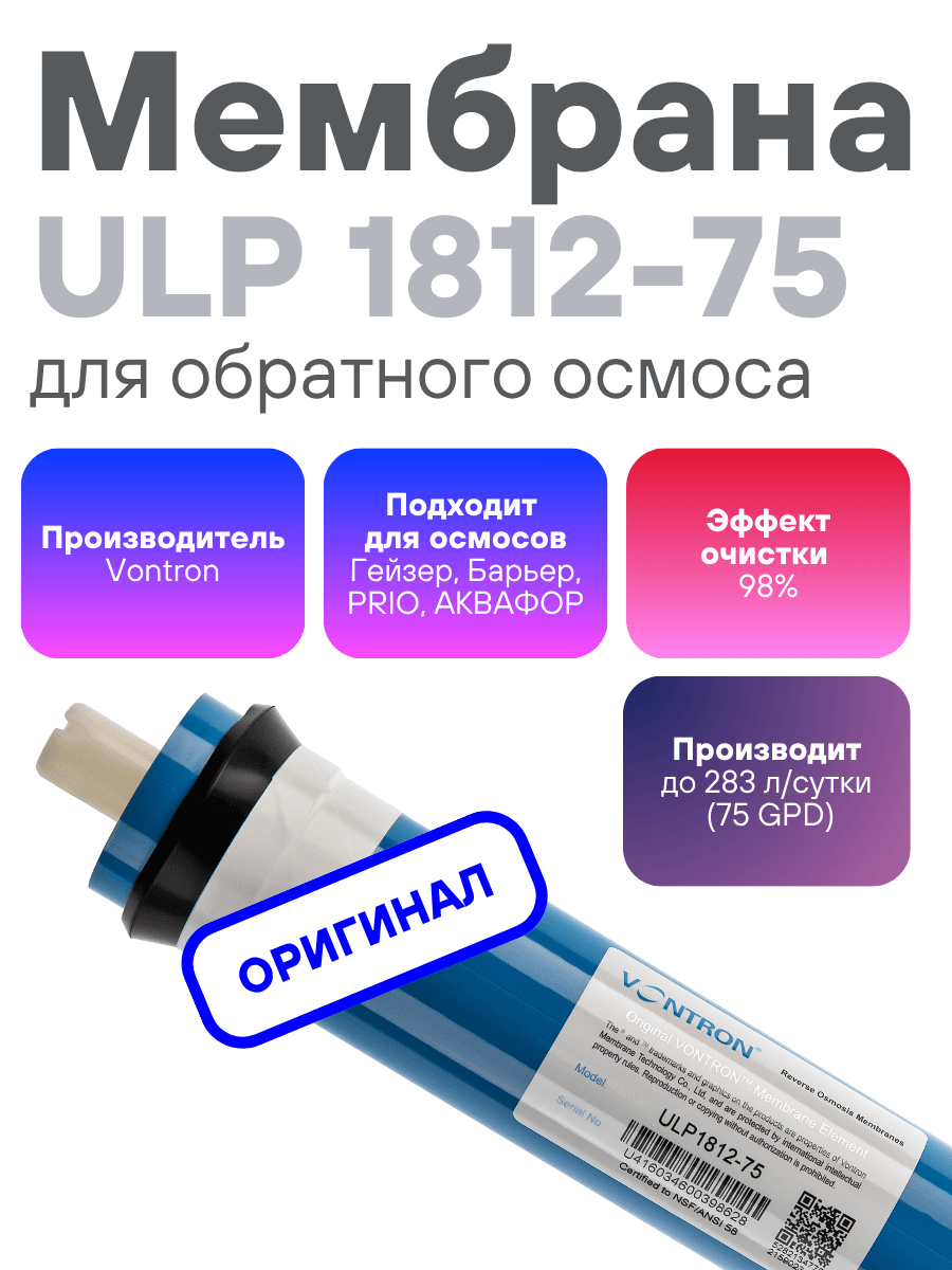 Мембрана обратноосмотическая VONTRON ULP1812-75GPD