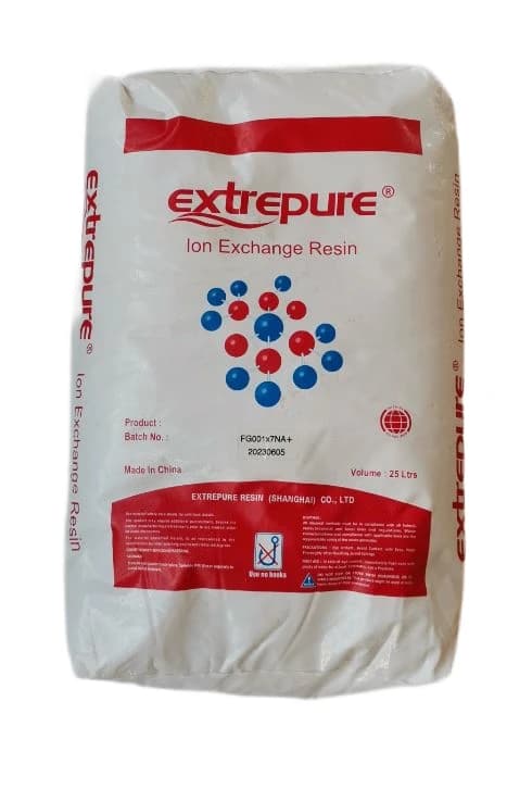 Катионообменная смола Extrepure 001×7 (Na⁺) — умягчение воды, гелевая, 25 л