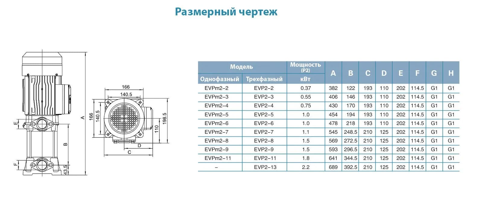 Многоступенчатый вертикальный насос LEO EVPm2-11 — 1,8 кВт, напор 130 м, 4 м³/ч, 220 В — фото 3